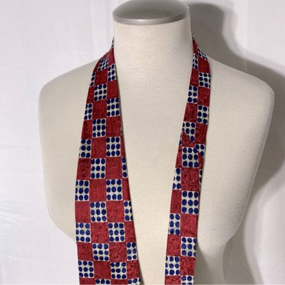 Vintage J.P. Tilford Henry Rosen Red White Blue Square Print 100% Silk Tie - Picture 9 of 11